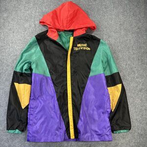 MTV Music Television Jacket Mens Small Multicolor Hooded Windbreaker 2020